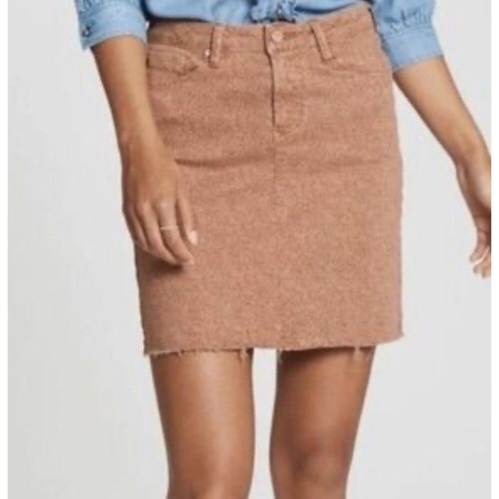 Dear John Print Mini Skirt Soft Brown Raw Hem Pockets Sz 28 / Small